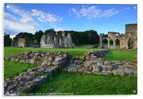Easby Abbey Ruins on a Summer Evening. Acrylic by Philip Veale