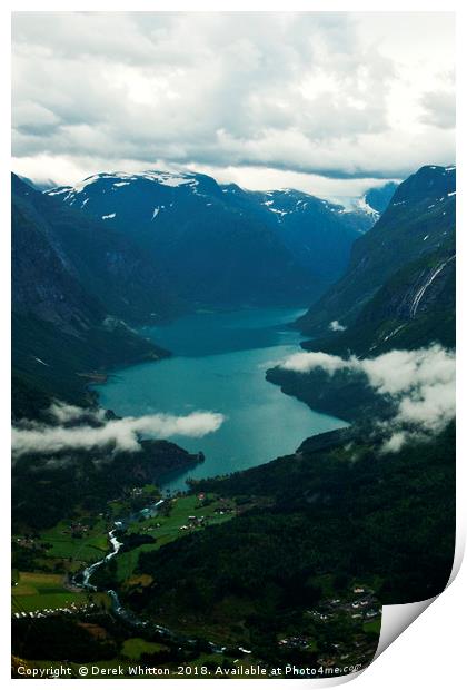 Loen and Lake Lovatnet, Norway Print by Derek Whitton