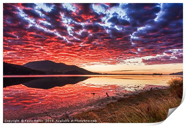 Sun reflecting on clouds at sunrise Print by Kevin Hellon