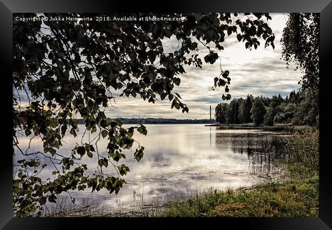Power Plant Pipe Behind The Lake Framed Print by Jukka Heinovirta