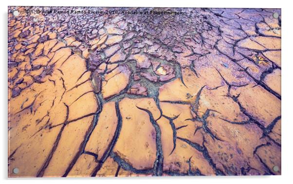 Dry and cracked ground texture of yellow and purpl Acrylic by Juan Ramón Ramos Rivero