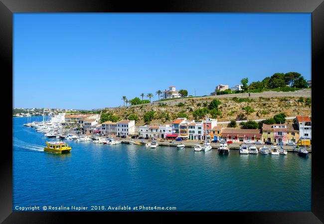 Porto Mahon seafront and boats Framed Print by Rosaline Napier