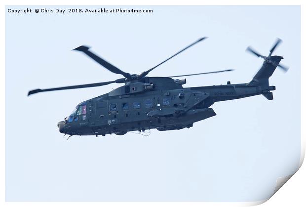 Royal Navy Merlin Mk3 helicopter  Print by Chris Day