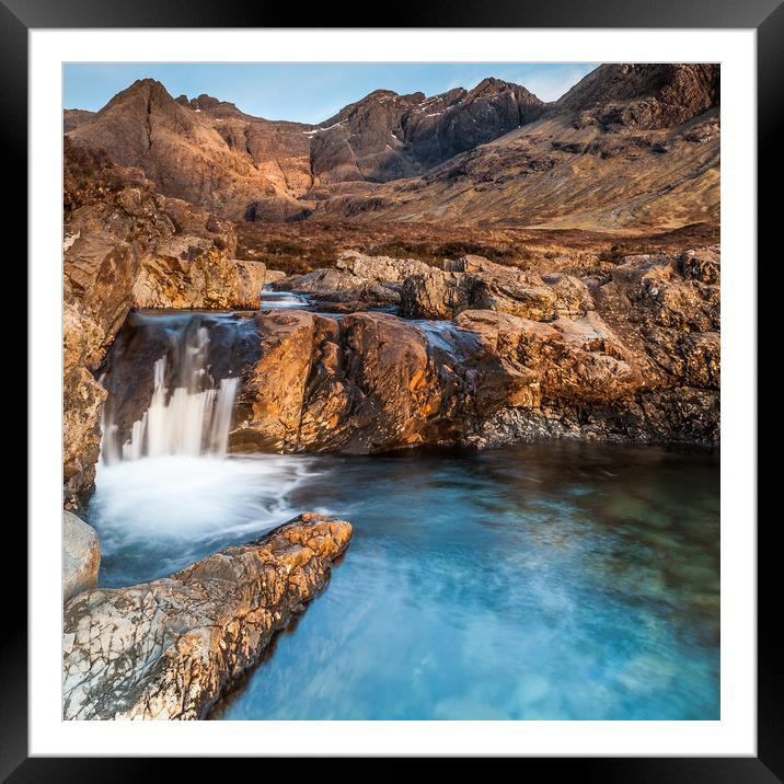 The Fairy Pools on Skye at Golden Hour Framed Mounted Print by George Robertson