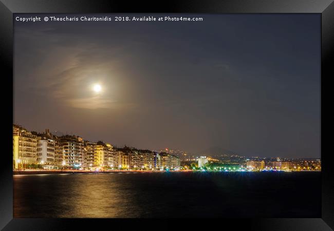 August full moon over Thessaloniki, Greece. Framed Print by Theocharis Charitonidis