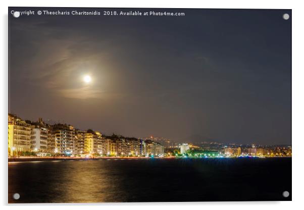 August full moon over Thessaloniki, Greece. Acrylic by Theocharis Charitonidis