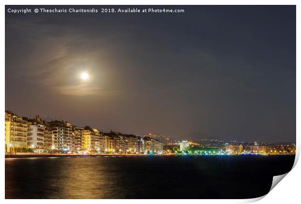 August full moon over Thessaloniki, Greece. Print by Theocharis Charitonidis
