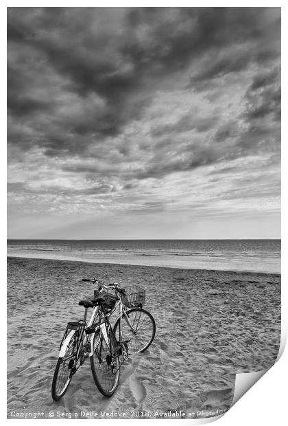 bicycles on the beach Print by Sergio Delle Vedove