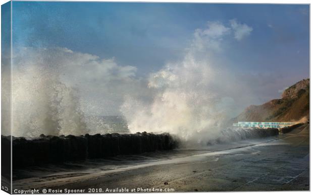 Big Waves at Meadfoot Beach Torquay Canvas Print by Rosie Spooner