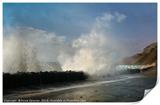 Big Waves at Meadfoot Beach Torquay Print by Rosie Spooner