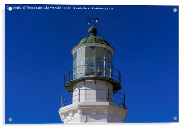 Deserted lighthouse against blue background. Acrylic by Theocharis Charitonidis