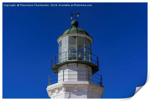 Deserted lighthouse against blue background. Print by Theocharis Charitonidis