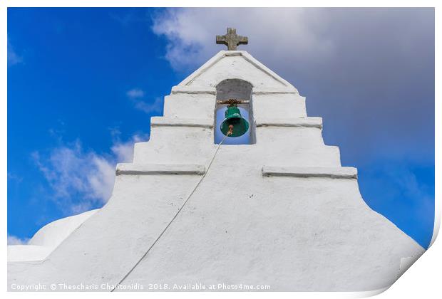 Bell tower at a Greek island against blue sky. Print by Theocharis Charitonidis