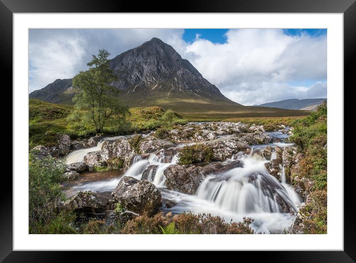 Buchaille Etive Mor and the waterfalls Framed Mounted Print by George Robertson