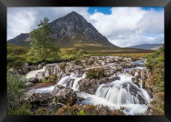 Buchaille Etive Mor and the waterfalls Framed Print by George Robertson