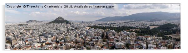 Athens, Greece day view panoramic landscape. Acrylic by Theocharis Charitonidis