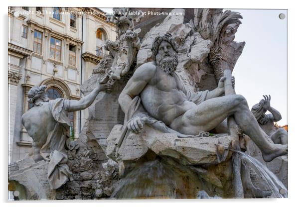 Rome Fontana dei Quattro Fiumi Piazza Navona. Acrylic by Theocharis Charitonidis