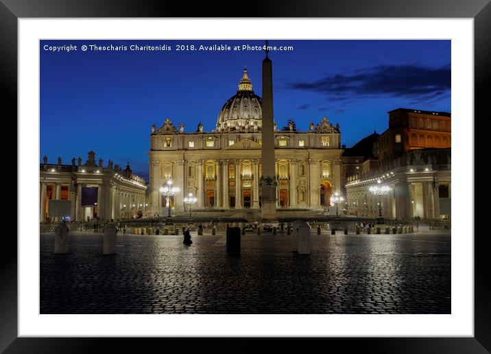 Vatican City Piazza San Pietro night view.  Framed Mounted Print by Theocharis Charitonidis