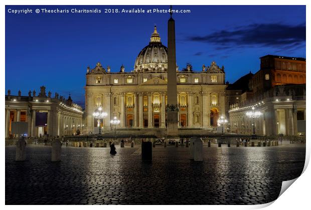 Vatican City Piazza San Pietro night view.  Print by Theocharis Charitonidis
