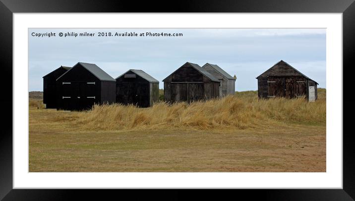 Winterton On Sea Fishermens Sheds Framed Mounted Print by philip milner