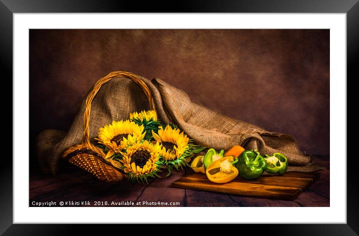 Sunflowers and Peppers Framed Mounted Print by Angela H