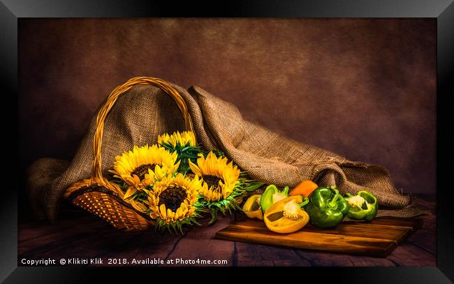 Sunflowers and Peppers Framed Print by Angela H