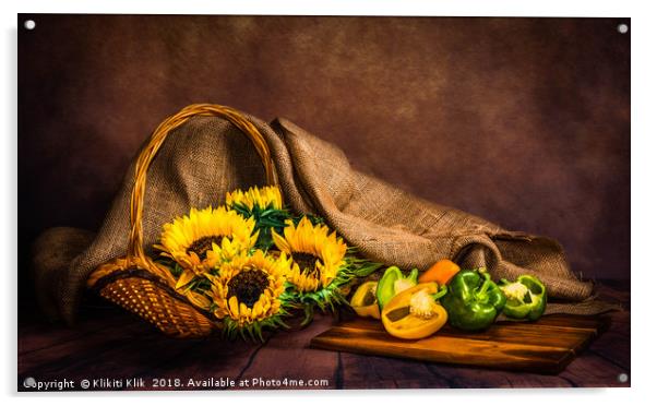 Sunflowers and Peppers Acrylic by Angela H