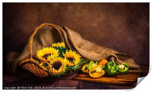 Sunflowers and Peppers Print by Angela H