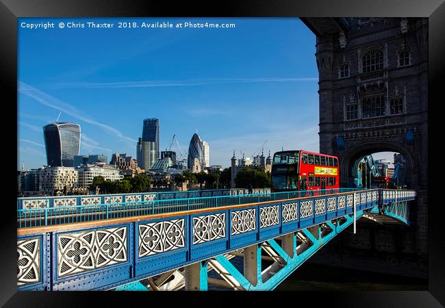 Iconic London Scene Tower Bridge and Red Bus Framed Print by Chris Thaxter