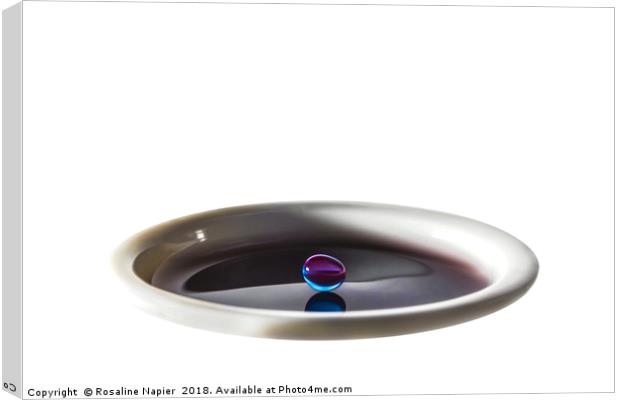 Colourful water droplet balancing on cup of water Canvas Print by Rosaline Napier