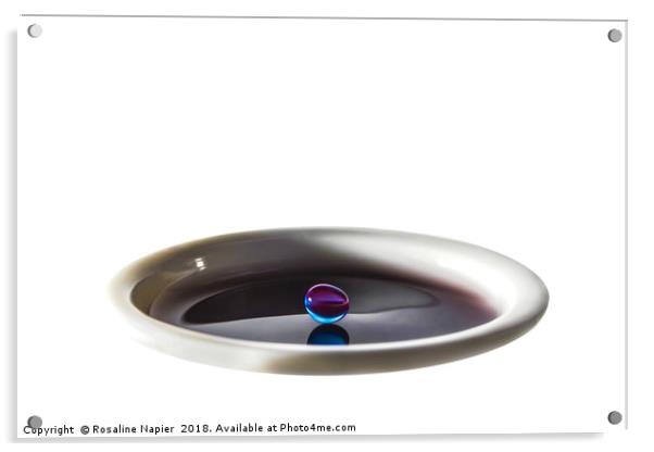 Colourful water droplet balancing on cup of water Acrylic by Rosaline Napier
