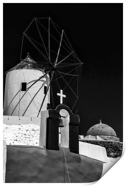Santorini Windmill Monochromatic Print by Antony McAulay