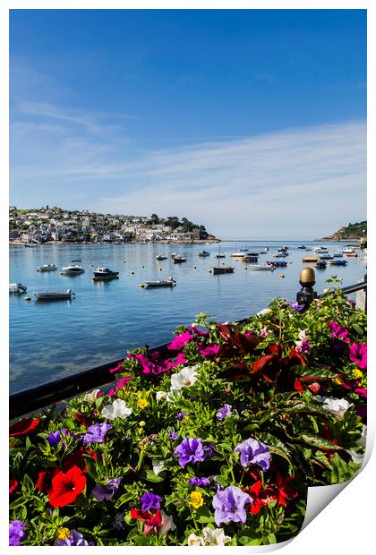 Polruan and the Mouth to the Fowey Estuary. Print by Maggie McCall