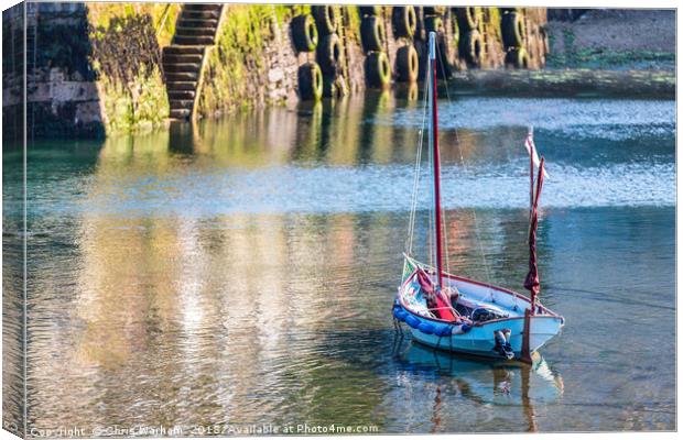 Wooden sailing boat in Mevagissey harbour - Cornwa Canvas Print by Chris Warham