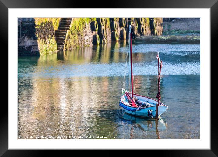 Wooden sailing boat in Mevagissey harbour - Cornwa Framed Mounted Print by Chris Warham