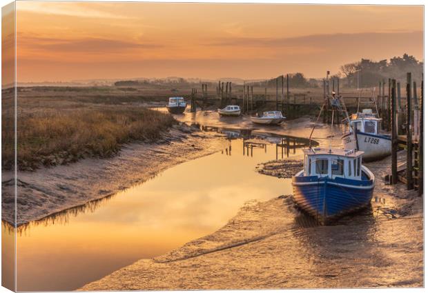 Boats at sunrise Thornham Staithe Norfolk Canvas Print by Graeme Taplin Landscape Photography