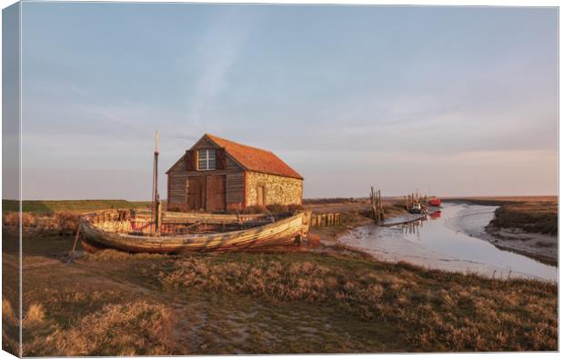 The old coal shed and boats at Thornham Staithe  Canvas Print by Graeme Taplin Landscape Photography