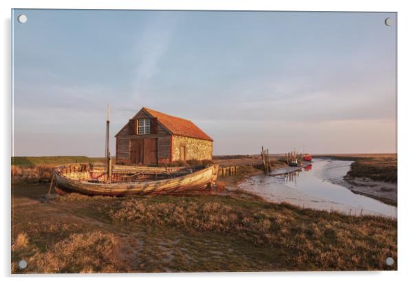 The old coal shed and boats at Thornham Staithe  Acrylic by Graeme Taplin Landscape Photography