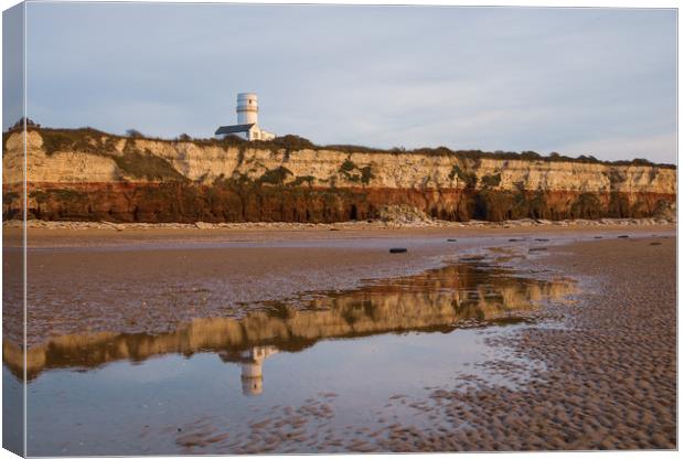 Hunstanton beach and lighthouse reflection at low  Canvas Print by Graeme Taplin Landscape Photography