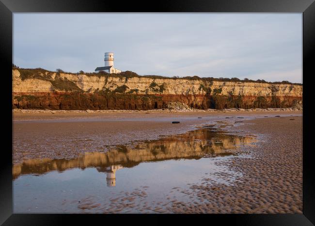 Hunstanton beach and lighthouse reflection at low  Framed Print by Graeme Taplin Landscape Photography