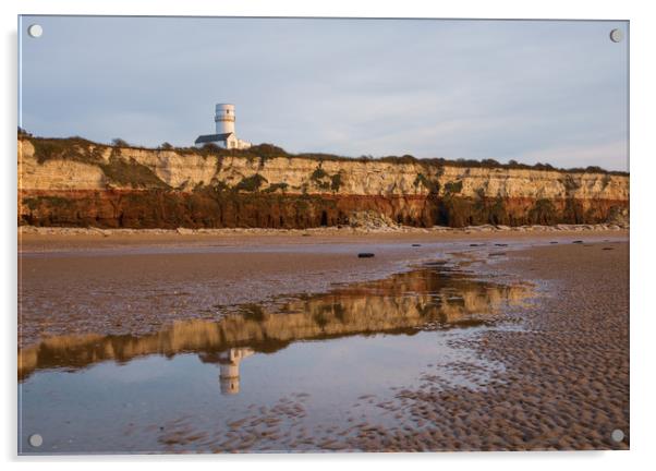 Hunstanton beach and lighthouse reflection at low  Acrylic by Graeme Taplin Landscape Photography