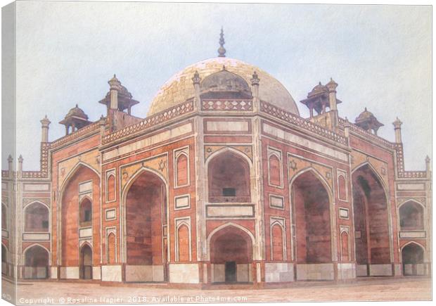 Humayans Tomb Delhi Watercolour Canvas Print by Rosaline Napier