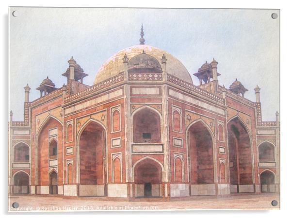 Humayans Tomb Delhi Watercolour Acrylic by Rosaline Napier