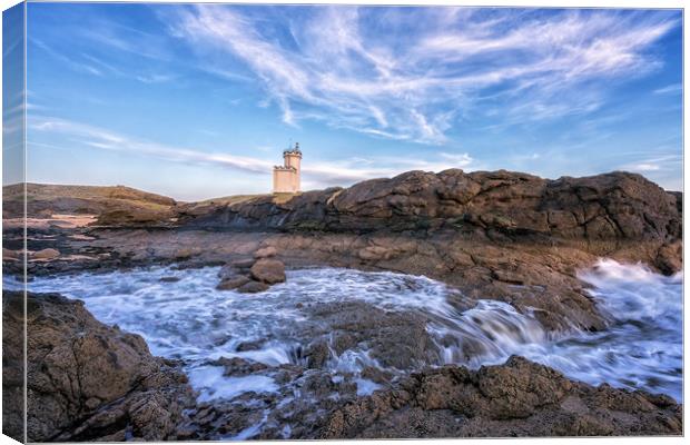 Elie Lighthouse from the Rocks Canvas Print by Miles Gray