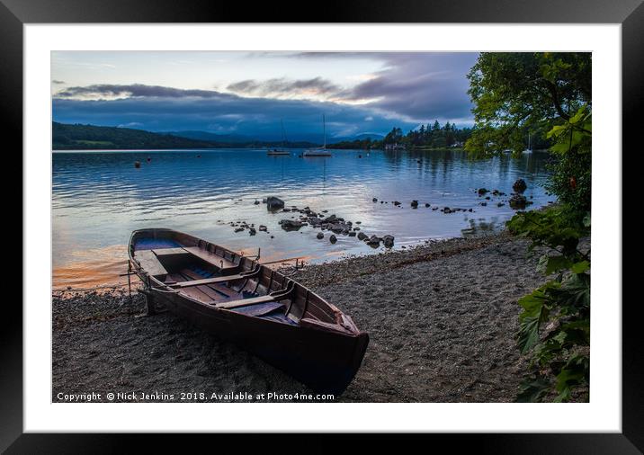 Evening at Lake Windermere Shore with Rowing Boat  Framed Mounted Print by Nick Jenkins
