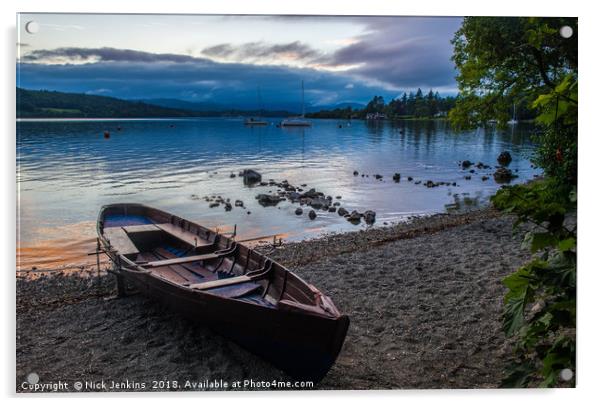 Evening at Lake Windermere Shore with Rowing Boat  Acrylic by Nick Jenkins