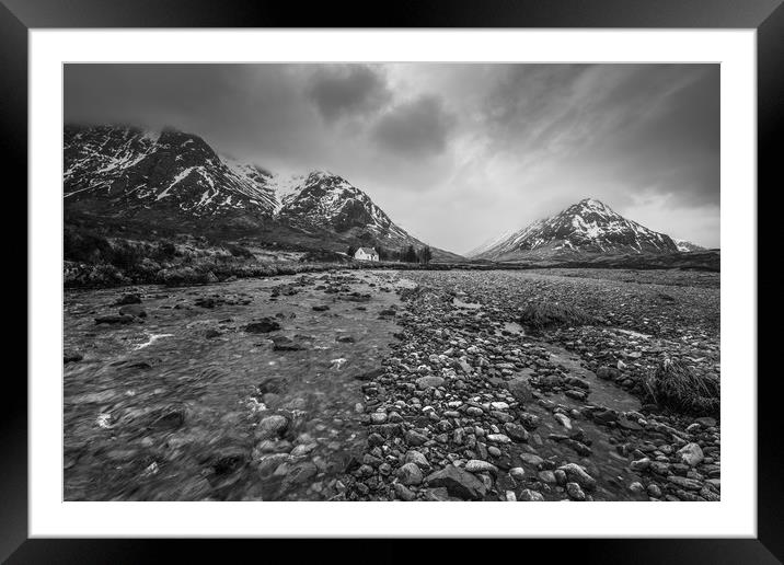 Lagangarbh Cottage  Glencoe in winter Framed Mounted Print by George Robertson