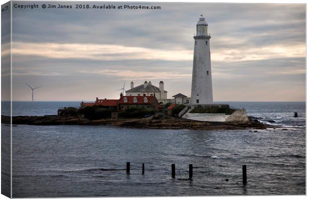 St Mary's Island and lighthouse Canvas Print by Jim Jones