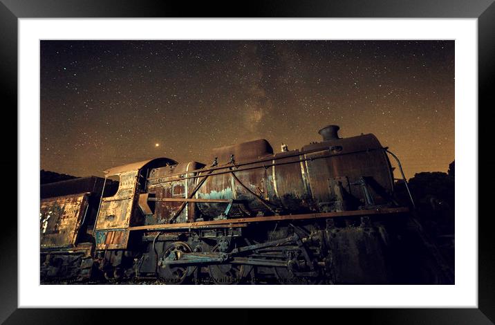 Old locomotive with  and milky way Framed Mounted Print by Juan Ramón Ramos Rivero