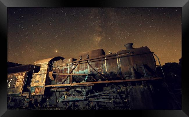 Old locomotive with  and milky way Framed Print by Juan Ramón Ramos Rivero